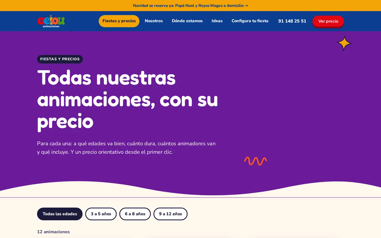 Catálogo de fiestas de Animaciones Aeiou