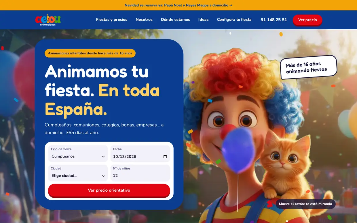 Portada de la propuesta de web para Animaciones Aeiou