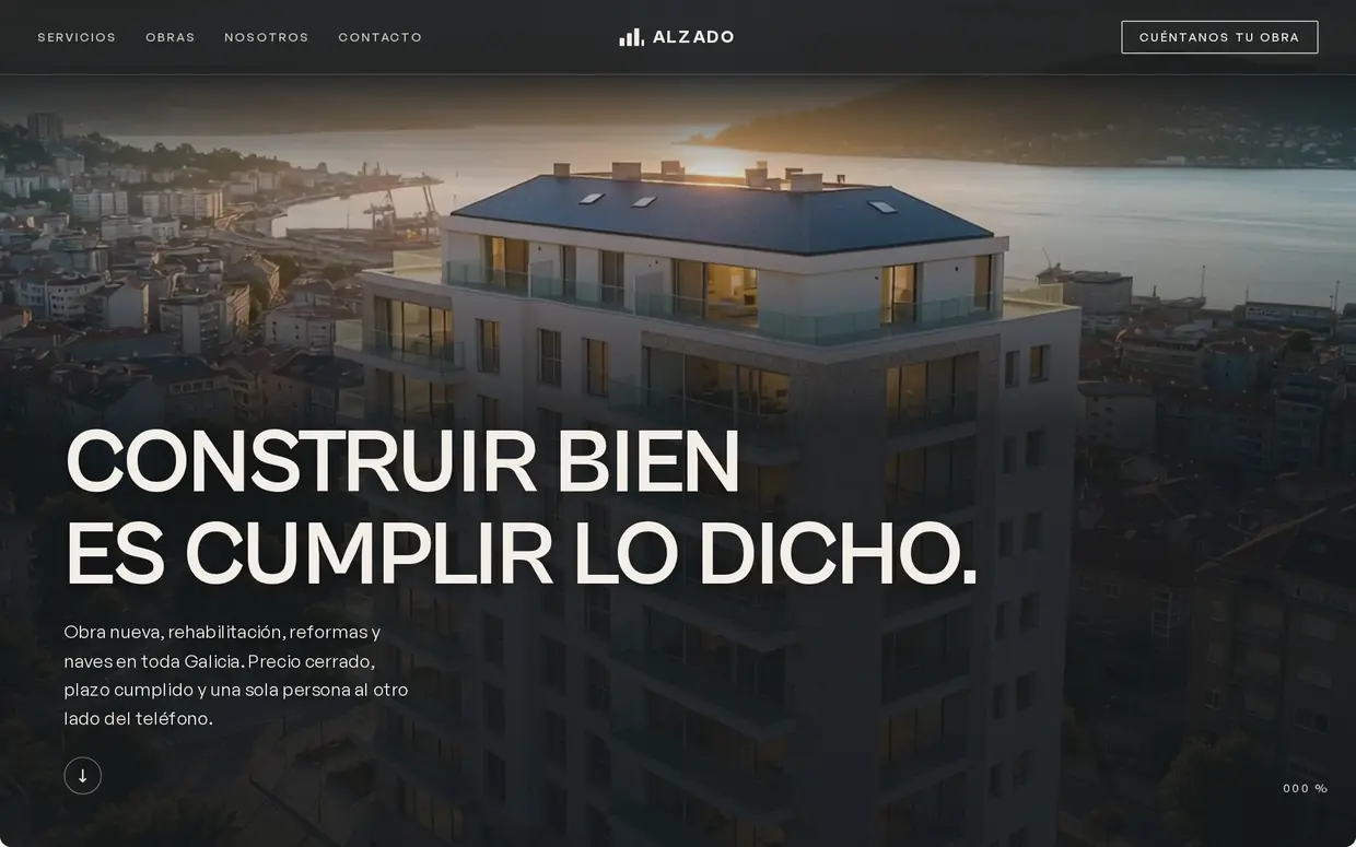 Portada de la web de Alzado, constructora en Vigo