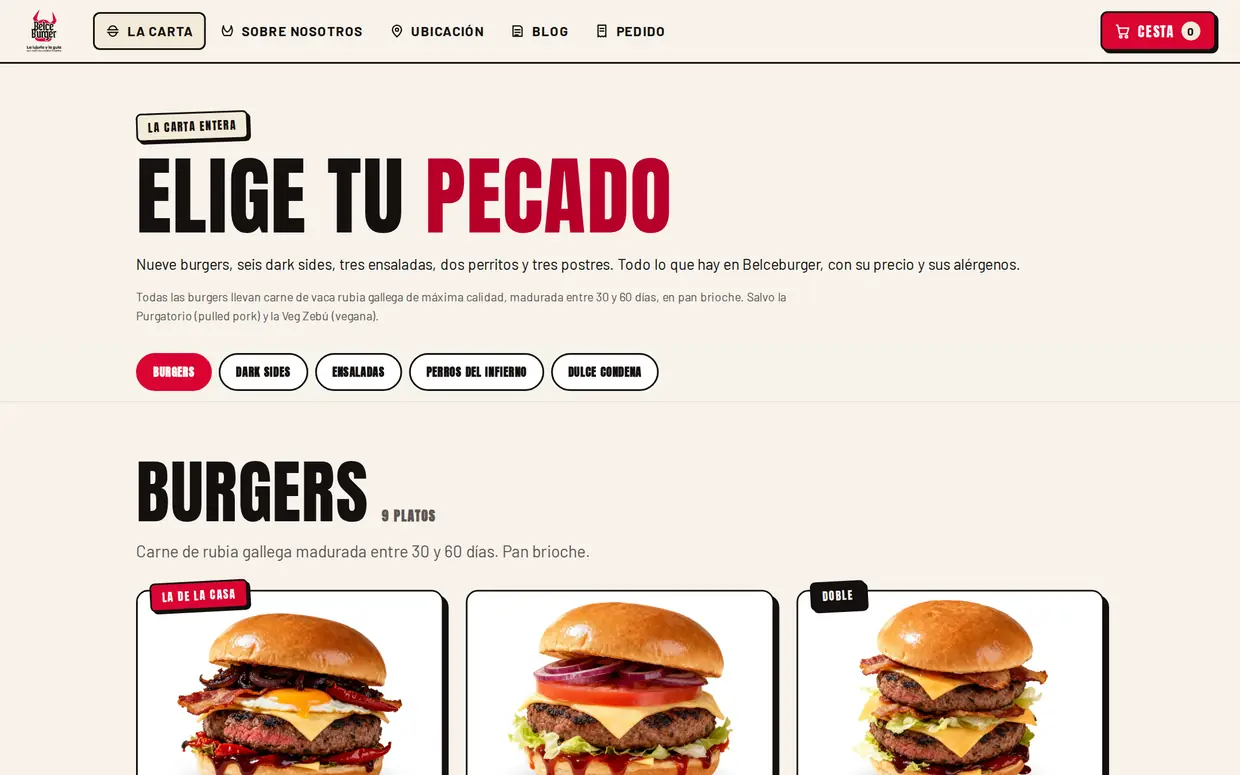 Carta completa de Belceburger con precios