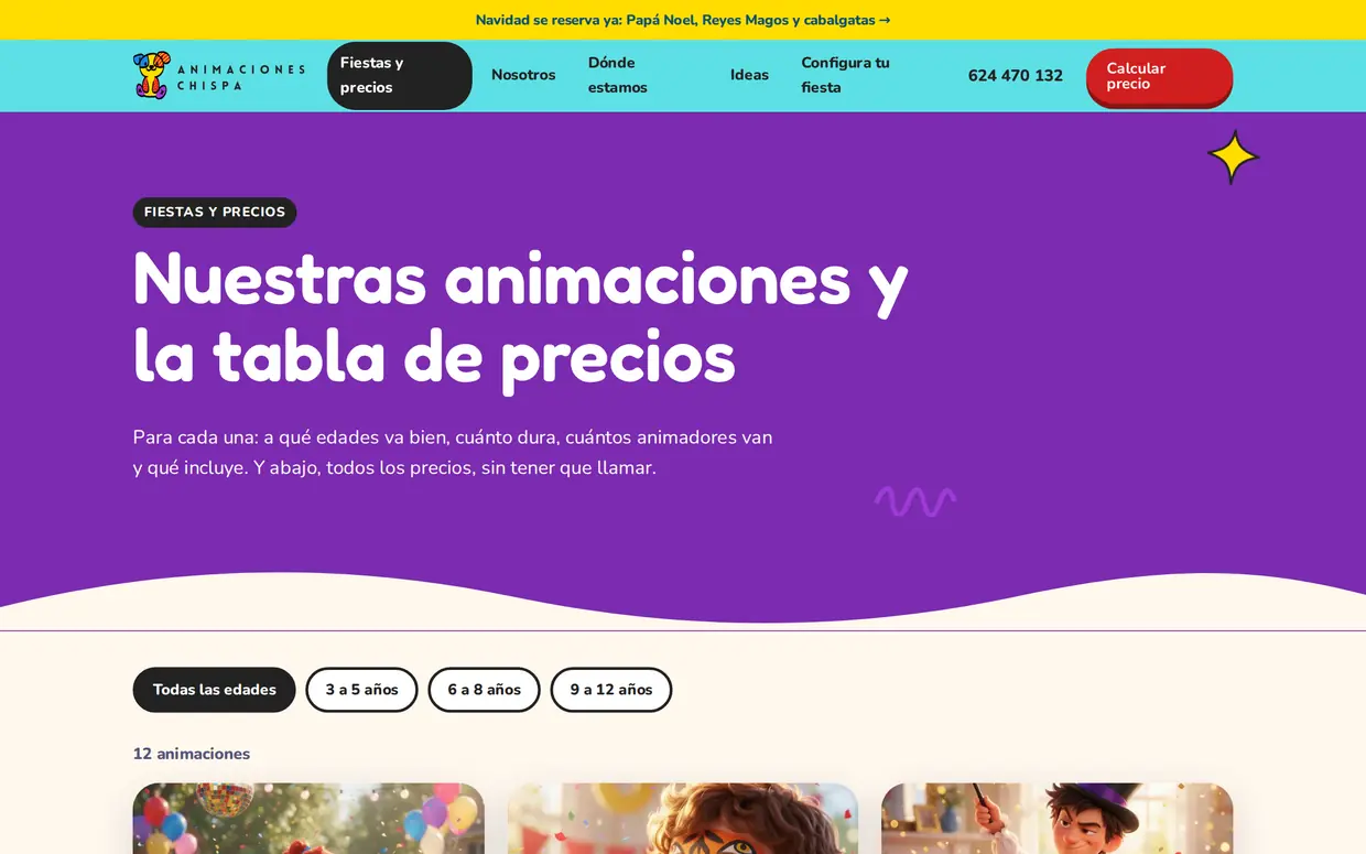 Catálogo de fiestas de Animaciones Chispa