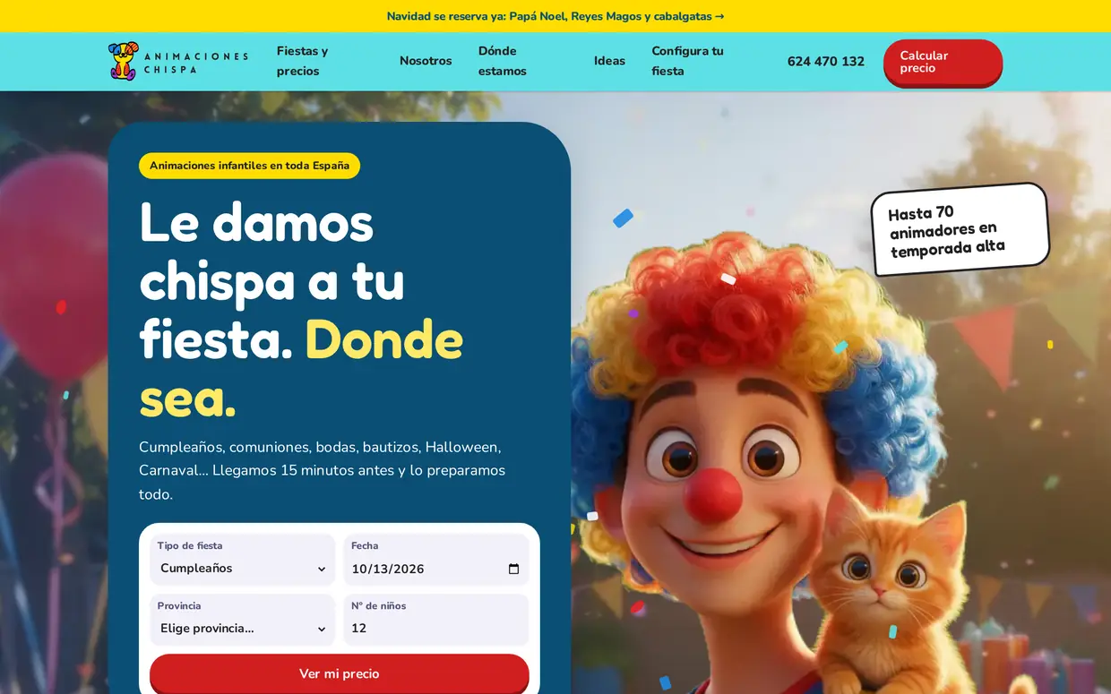 Portada de la propuesta de web para Animaciones Chispa
