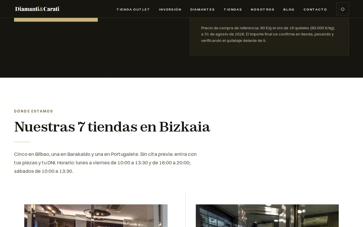 Interior de la web de Diamanti