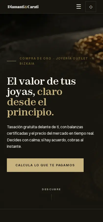La web de Diamanti en el móvil