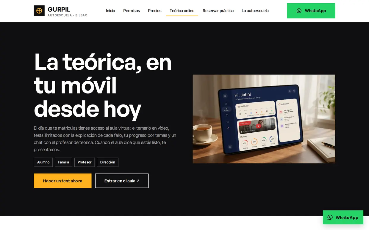 Test de examen de teórica en la web de Gurpil