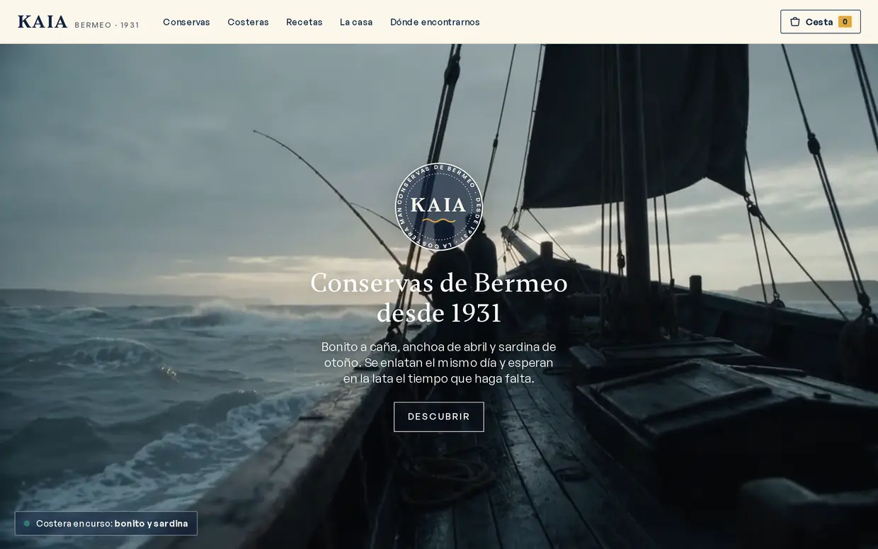 Portada de la web de Kaia, conservas de Bermeo