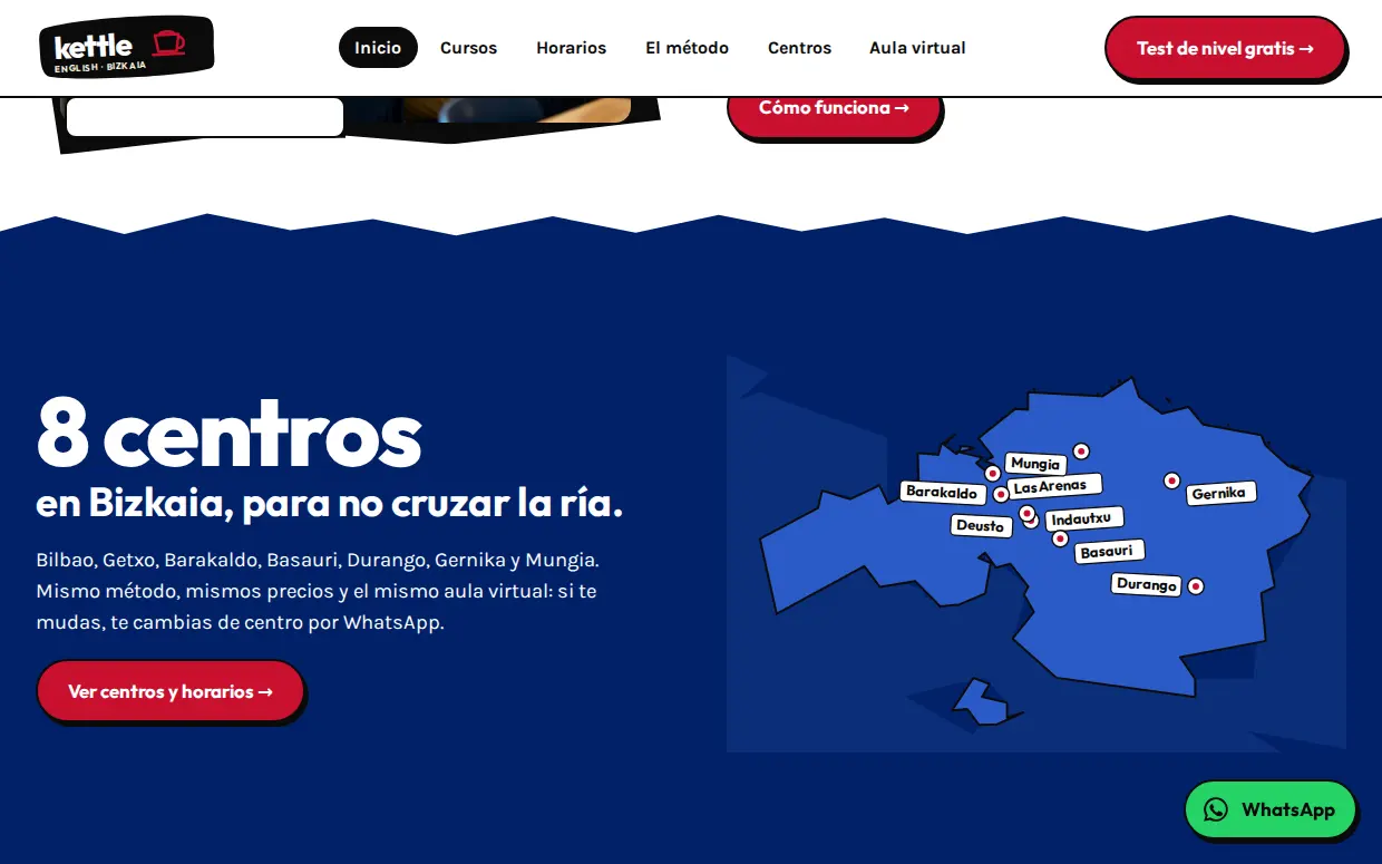 Interior de la web de Kettle English