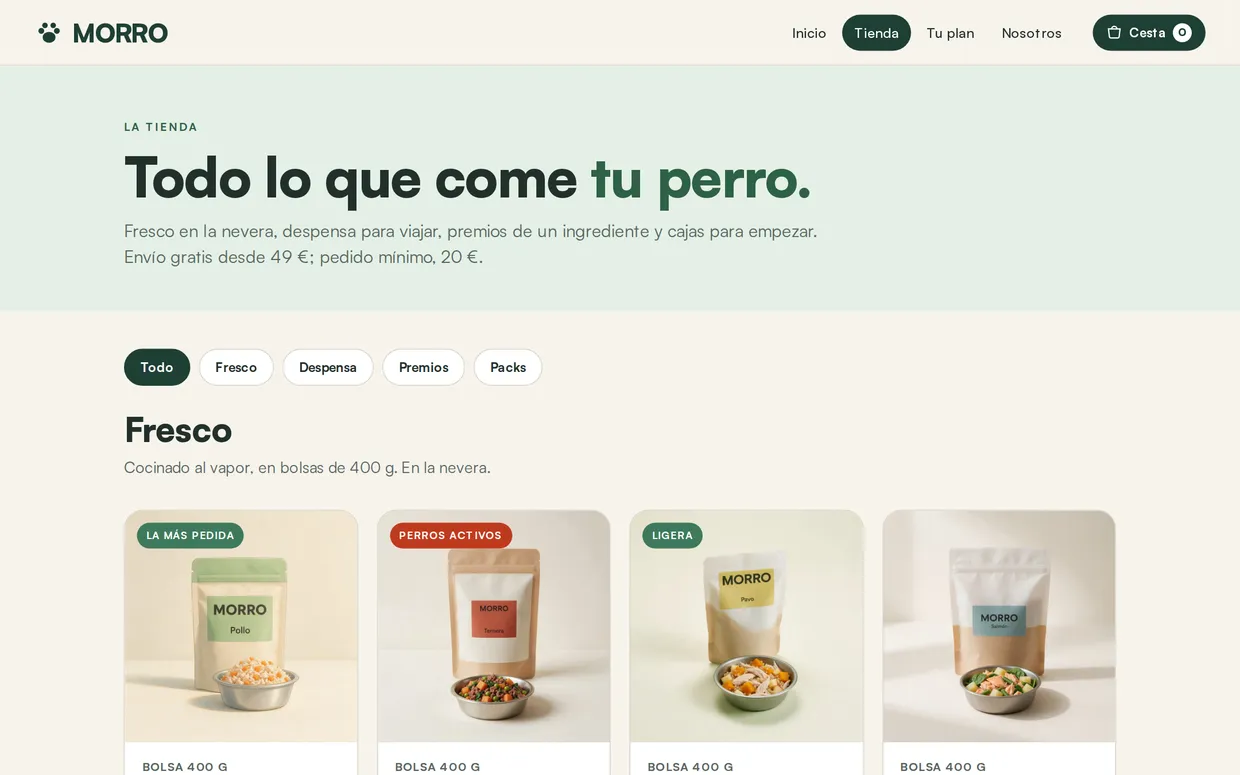 Tienda de Morro con las familias de producto