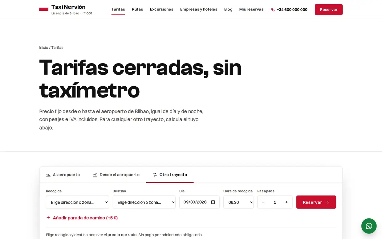 Tarifas y calculadora de precio de Taxi Nervión