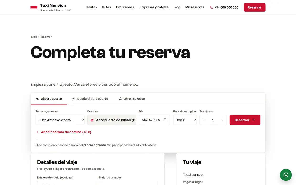 Reserva de taxi con paradas y pasajeros