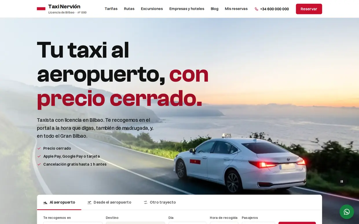 Portada de la web de Taxi Nervión, taxi al aeropuerto de Bilbao