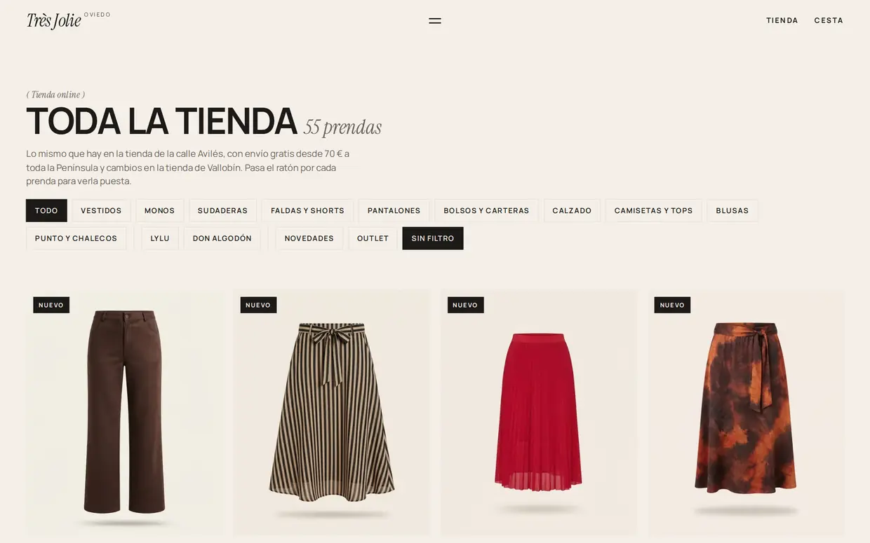 Tienda online de Très Jolie con el catálogo