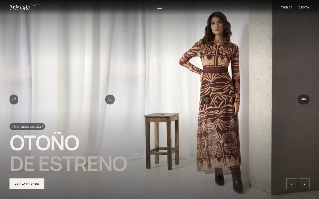 Portada de la propuesta de web para Très Jolie, moda en Oviedo