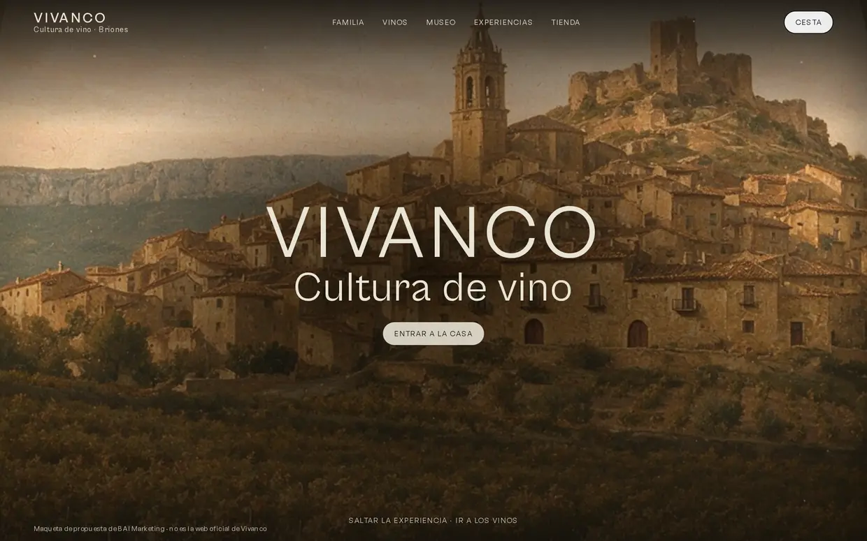 Portada de la propuesta de web para Vivanco