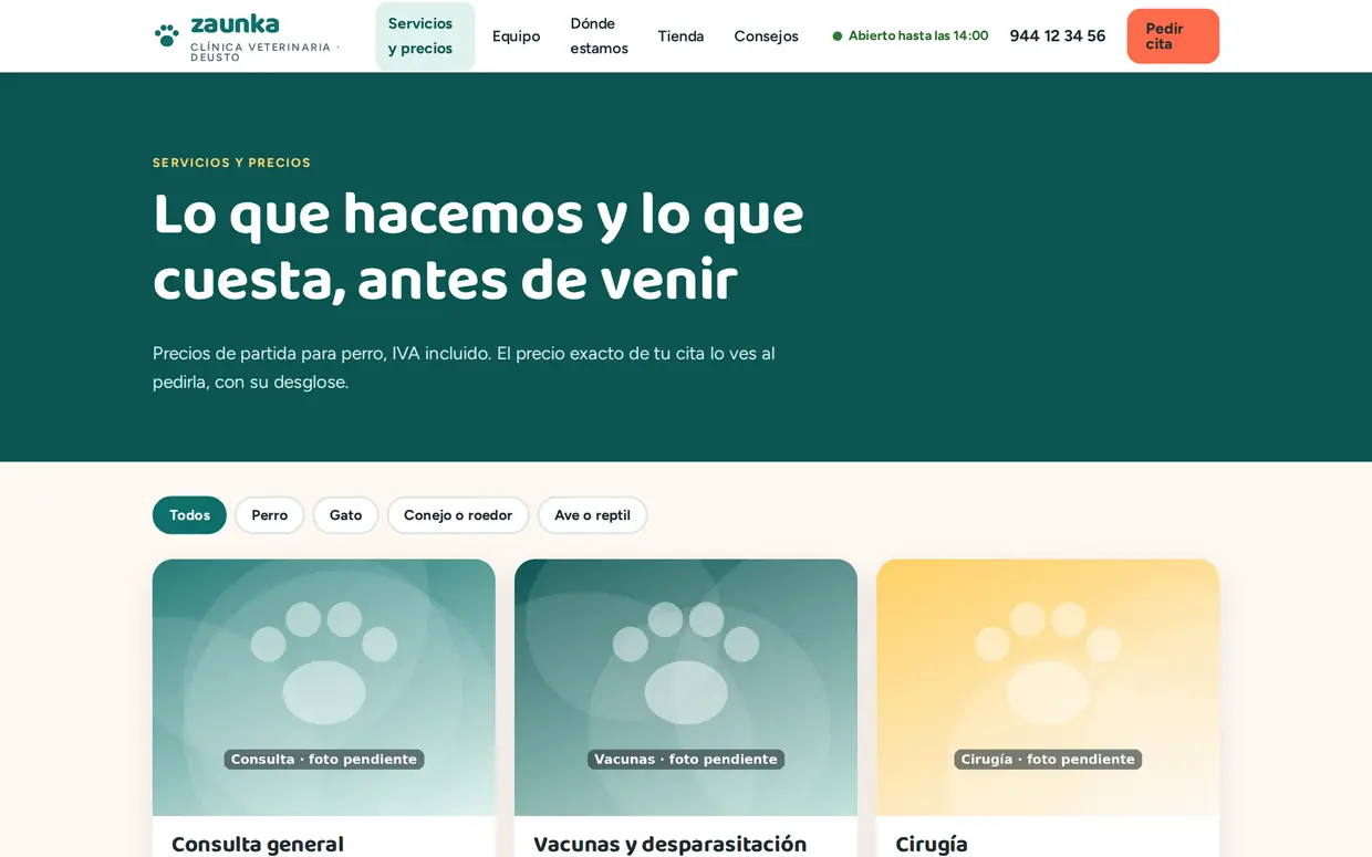 Servicios de Zaunka con su precio