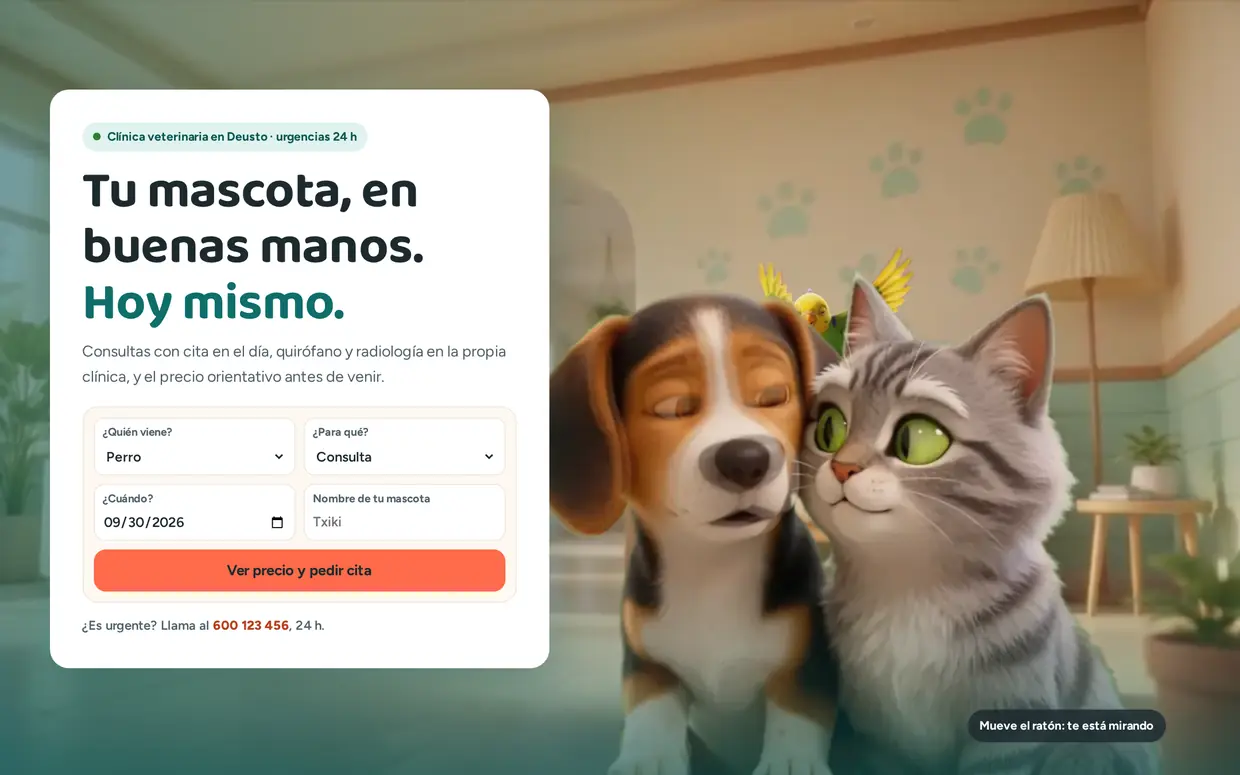 Portada de la web de Zaunka, clínica veterinaria en Bilbao