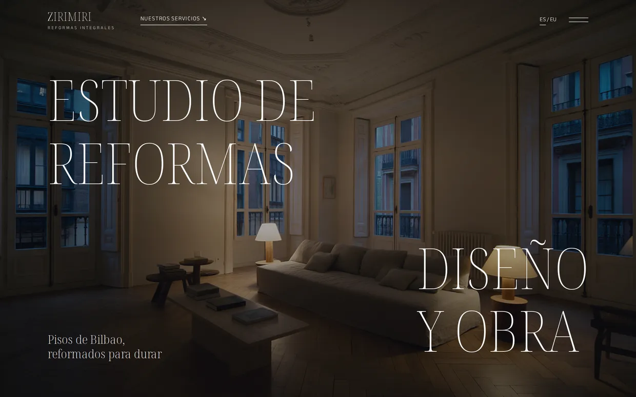 Portada de la web de Zirimiri, reformas integrales en Bilbao